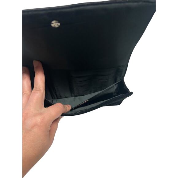 Black Vegan Leather Clutch Bag Envelope Style Minimalist Chic Work Organizer - Picture 2 of 8